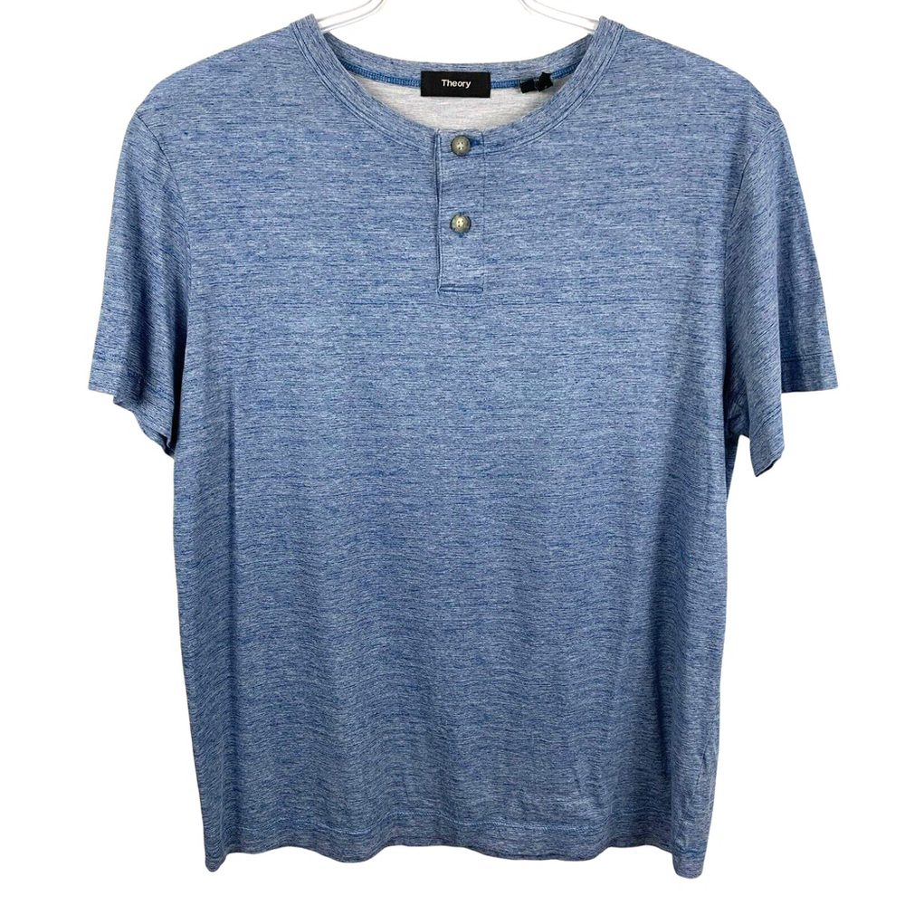 Theory Men's sz L Blue Stripe Gaskell H Kornati Henley Two-Button Crew T-Shirt